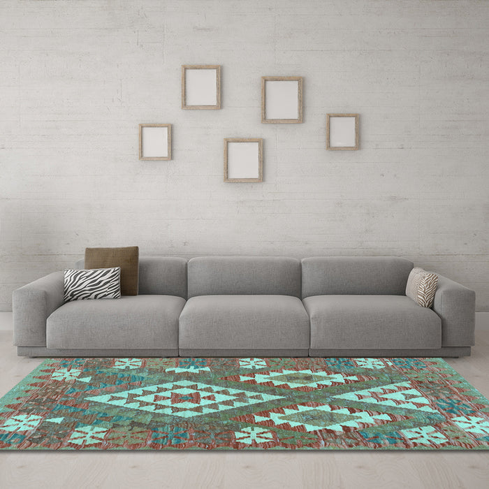 Machine Washable Southwestern Light Blue Country Rug in a Living Room, wshcon685lblu
