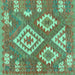 Square Machine Washable Southwestern Turquoise Country Area Rugs, wshcon685turq