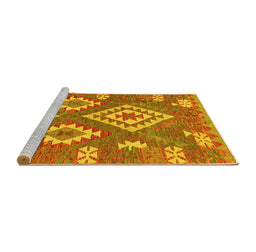 Sideview of Machine Washable Southwestern Yellow Country Rug, wshcon685yw