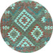 Round Machine Washable Southwestern Light Blue Country Rug, wshcon685lblu