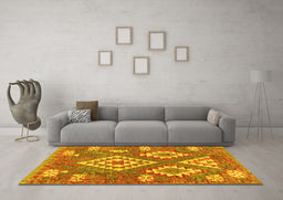 Machine Washable Southwestern Yellow Country Rug in a Living Room, wshcon685yw