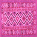 Square Machine Washable Southwestern Pink Country Rug, wshcon686pnk