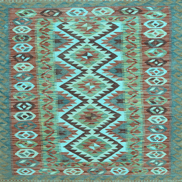 Square Machine Washable Southwestern Light Blue Country Rug, wshcon686lblu