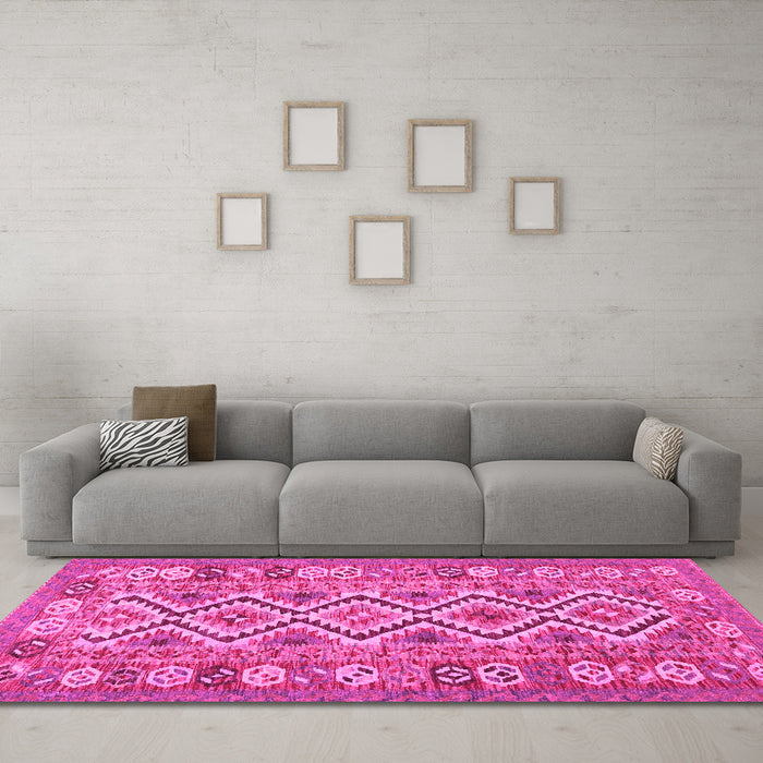 Machine Washable Southwestern Pink Country Rug in a Living Room, wshcon686pnk