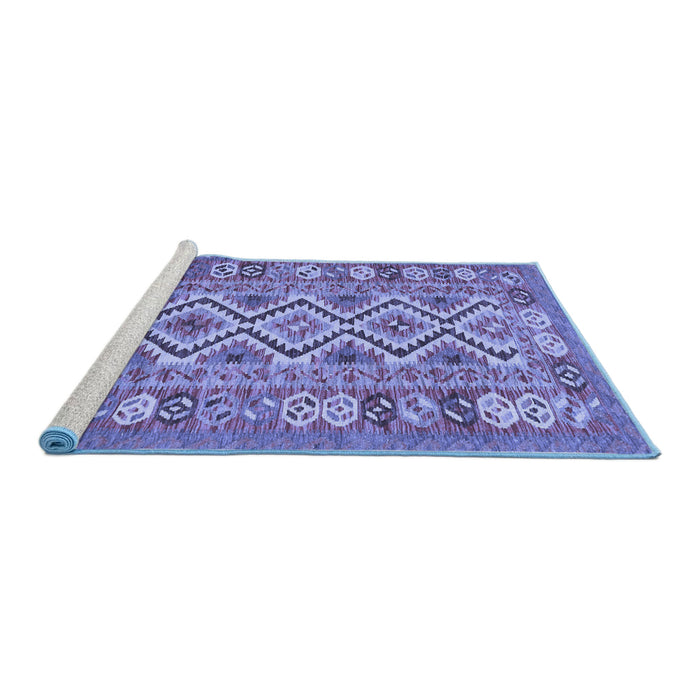 Sideview of Machine Washable Southwestern Blue Country Rug, wshcon686blu