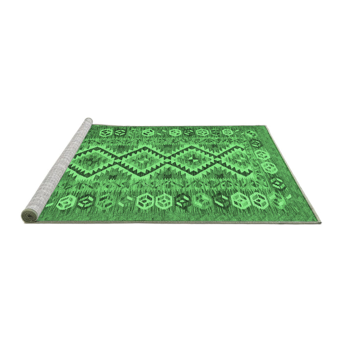 Sideview of Machine Washable Southwestern Emerald Green Country Area Rugs, wshcon686emgrn