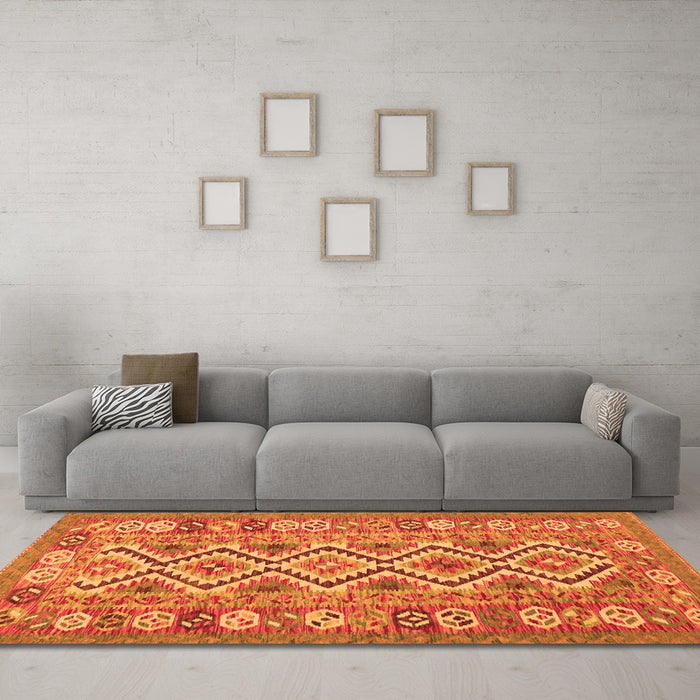Machine Washable Southwestern Orange Country Area Rugs in a Living Room, wshcon686org