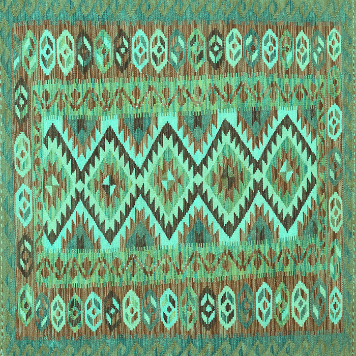 Square Machine Washable Southwestern Turquoise Country Area Rugs, wshcon686turq