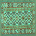 Square Machine Washable Southwestern Turquoise Country Area Rugs, wshcon686turq