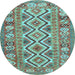 Round Southwestern Light Blue Country Rug, con686lblu