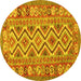 Round Machine Washable Southwestern Yellow Country Rug, wshcon686yw