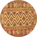 Round Southwestern Brown Country Rug, con686brn