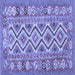 Square Machine Washable Southwestern Blue Country Rug, wshcon686blu