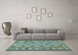 Machine Washable Southwestern Light Blue Country Rug in a Living Room, wshcon686lblu