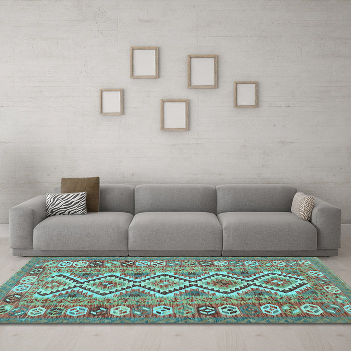 Machine Washable Southwestern Light Blue Country Rug in a Living Room, wshcon686lblu