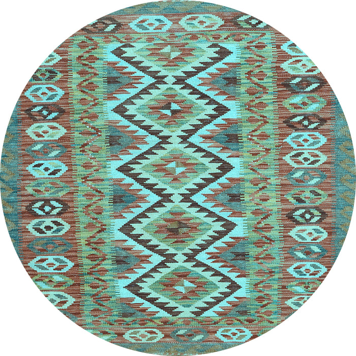 Round Machine Washable Southwestern Light Blue Country Rug, wshcon686lblu