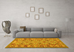 Machine Washable Southwestern Yellow Country Rug in a Living Room, wshcon686yw