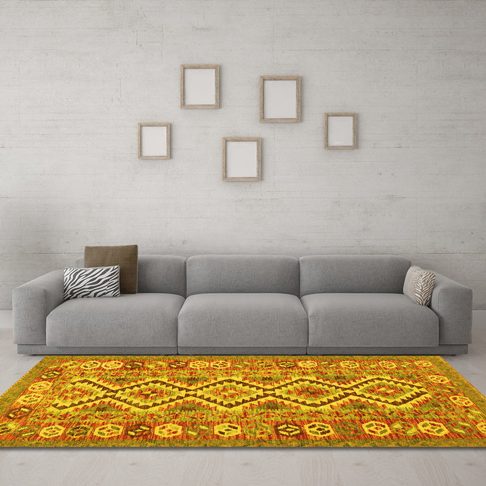 Machine Washable Southwestern Yellow Country Rug in a Living Room, wshcon686yw