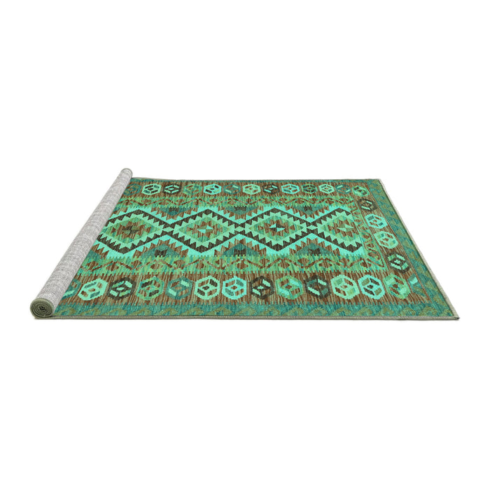 Sideview of Machine Washable Southwestern Turquoise Country Area Rugs, wshcon686turq