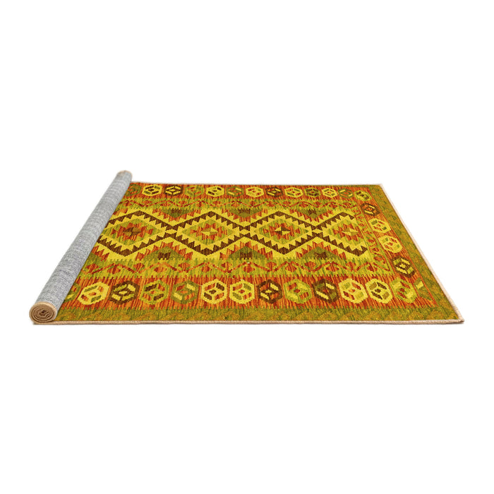 Sideview of Machine Washable Southwestern Yellow Country Rug, wshcon686yw