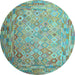 Round Southwestern Light Blue Country Rug, con687lblu