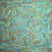 Square Machine Washable Southwestern Light Blue Country Rug, wshcon687lblu