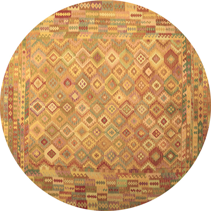 Round Machine Washable Southwestern Brown Country Rug, wshcon687brn