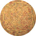 Round Machine Washable Southwestern Brown Country Rug, wshcon687brn