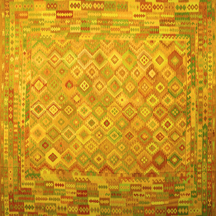 Square Machine Washable Southwestern Yellow Country Rug, wshcon687yw