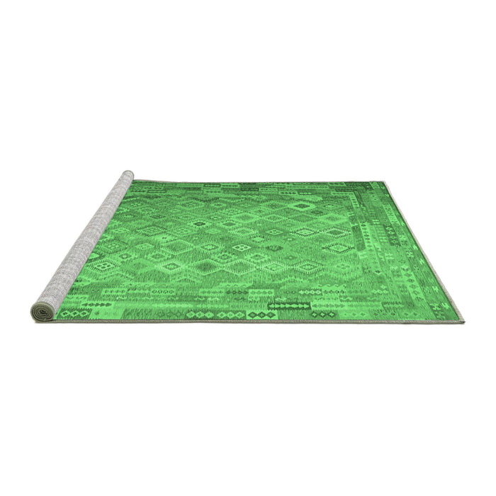 Sideview of Machine Washable Southwestern Emerald Green Country Area Rugs, wshcon687emgrn