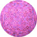 Round Machine Washable Southwestern Purple Country Area Rugs, wshcon687pur