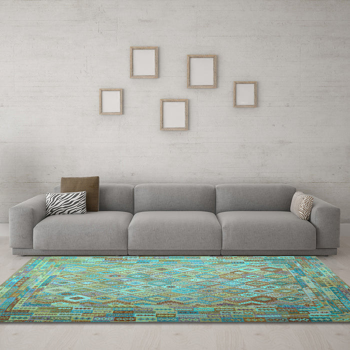 Machine Washable Southwestern Light Blue Country Rug in a Living Room, wshcon687lblu