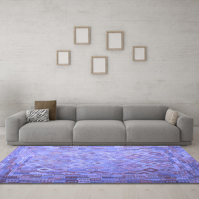 Machine Washable Southwestern Blue Country Rug in a Living Room, wshcon687blu