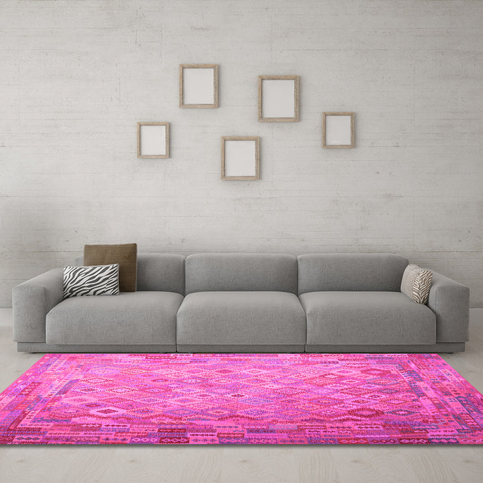 Machine Washable Southwestern Pink Country Rug in a Living Room, wshcon687pnk
