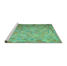 Sideview of Machine Washable Southwestern Turquoise Country Area Rugs, wshcon687turq