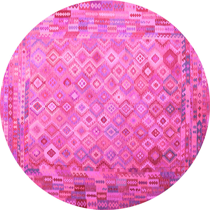 Round Machine Washable Southwestern Pink Country Rug, wshcon687pnk