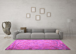 Machine Washable Southwestern Purple Country Area Rugs in a Living Room, wshcon687pur