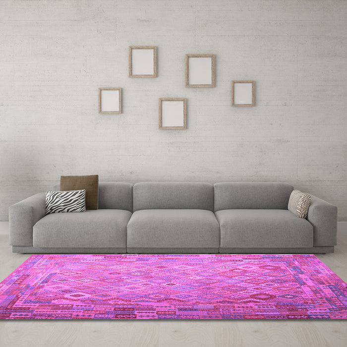 Machine Washable Southwestern Purple Country Area Rugs in a Living Room, wshcon687pur