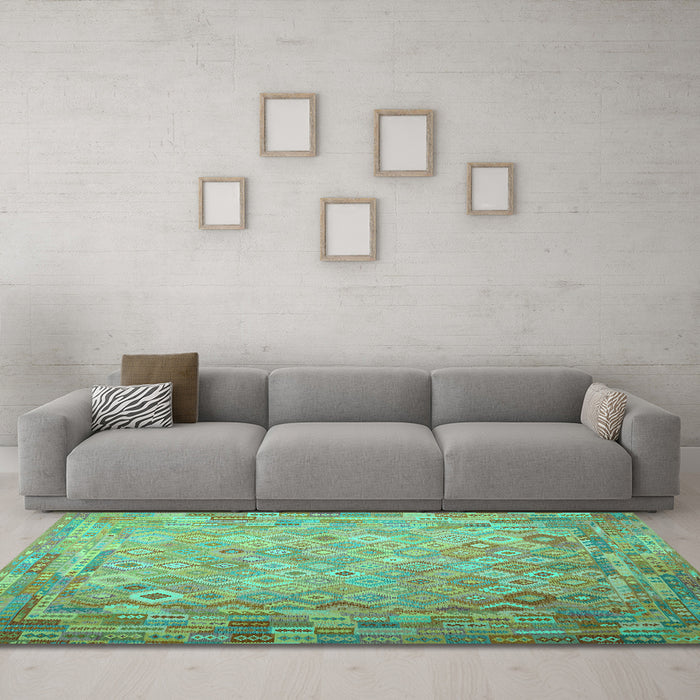Machine Washable Southwestern Turquoise Country Area Rugs in a Living Room,, wshcon687turq