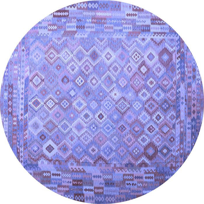 Round Machine Washable Southwestern Blue Country Rug, wshcon687blu