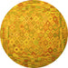 Round Machine Washable Southwestern Yellow Country Rug, wshcon687yw