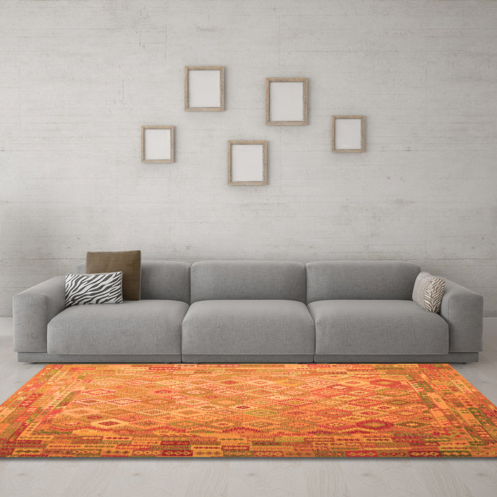 Machine Washable Southwestern Orange Country Area Rugs in a Living Room, wshcon687org