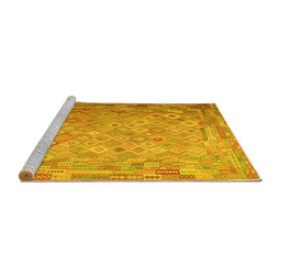 Sideview of Machine Washable Southwestern Yellow Country Rug, wshcon687yw