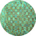 Round Machine Washable Oriental Turquoise Traditional Area Rugs, wshcon688turq