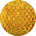 Round Machine Washable Oriental Yellow Traditional Rug, wshcon688yw