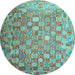 Round Oriental Light Blue Traditional Rug, con688lblu