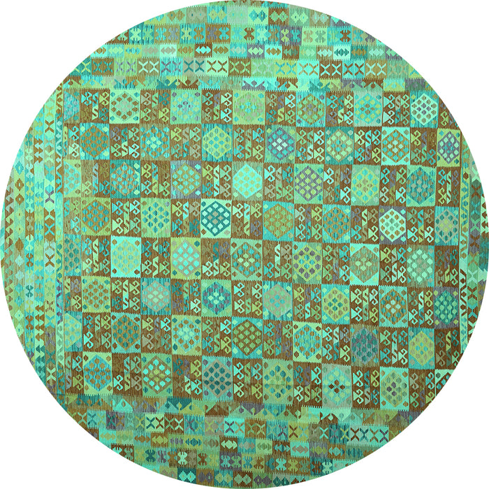 Round Oriental Turquoise Traditional Rug, con688turq