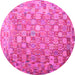 Round Machine Washable Oriental Pink Traditional Rug, wshcon688pnk