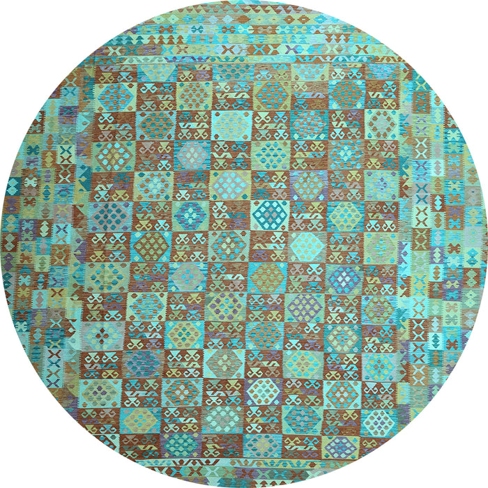 Round Machine Washable Oriental Light Blue Traditional Rug, wshcon688lblu