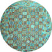 Round Machine Washable Oriental Light Blue Traditional Rug, wshcon688lblu